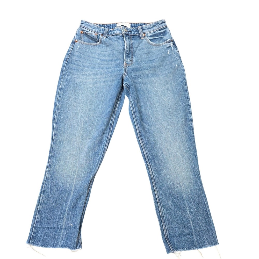 Abercrombie & Fitch Curve Love High Rise Jeans Women's Size 28/6R Blue Raw Hem